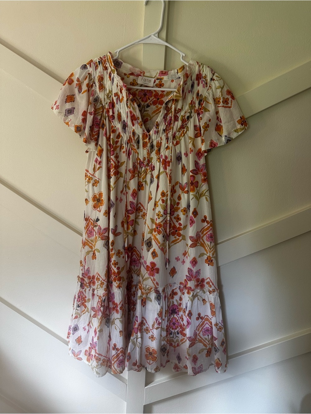 Fate White Floral Boho Smock Dress - Pink & Orange Print